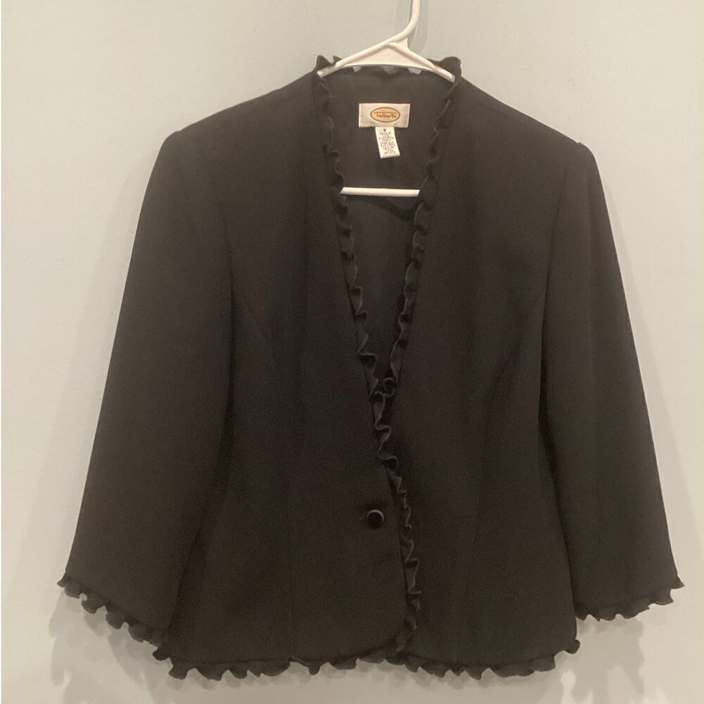 Talbots‎ Womens Blazer Size 8 Black Jacket Ruffle Romantic Feminine Classic Work